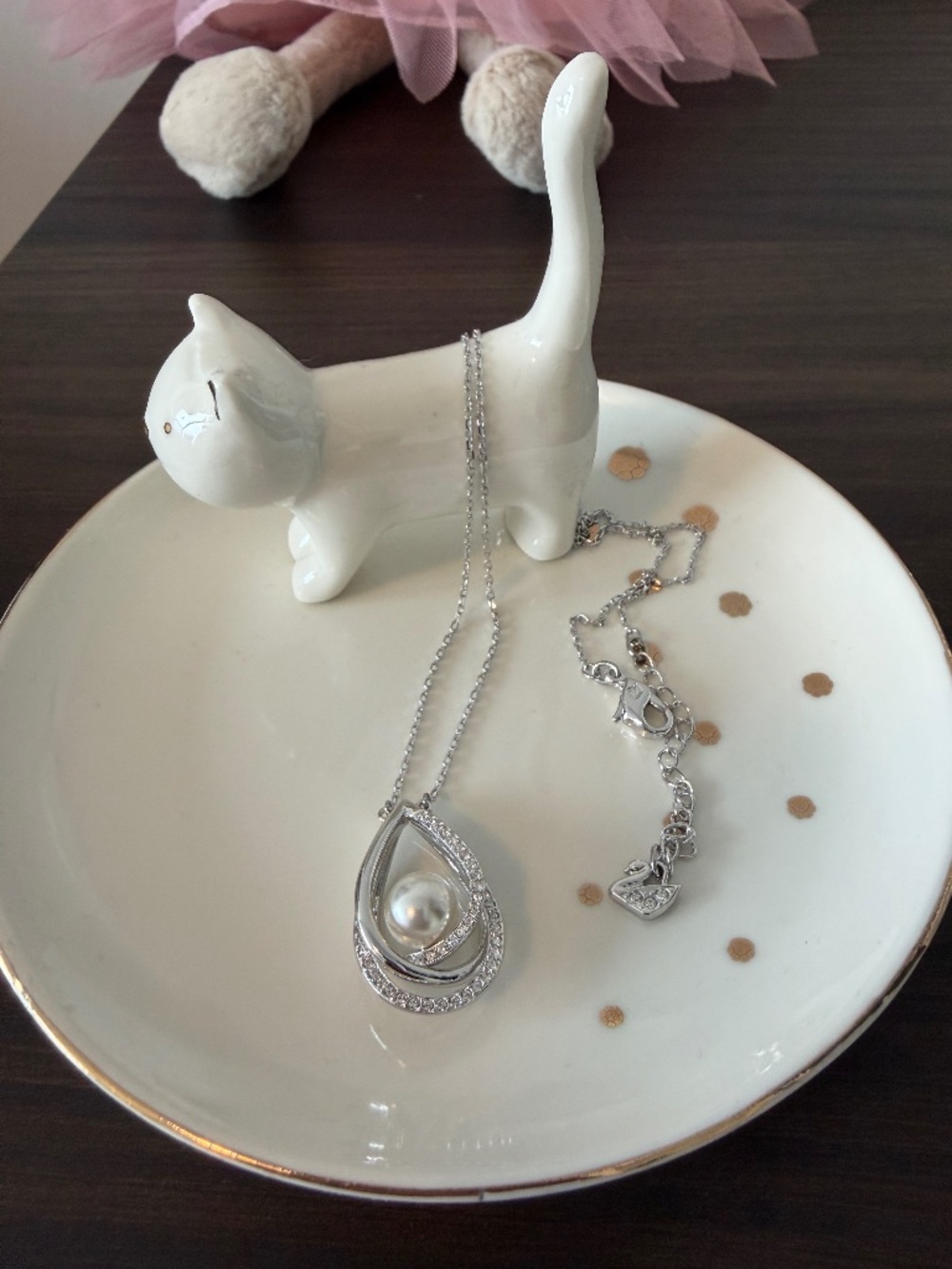 Swarovski Crystal Pave Teardrop Pearl Pendant Necklace
